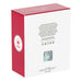 Red and white box with text and a logo on a white background