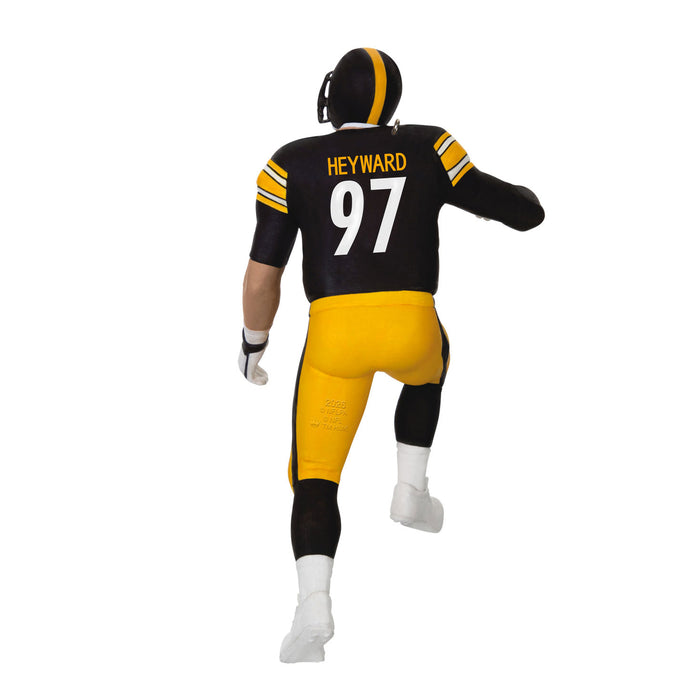 Football player in black and yellow uniform with 'Heyward 97' on a white background