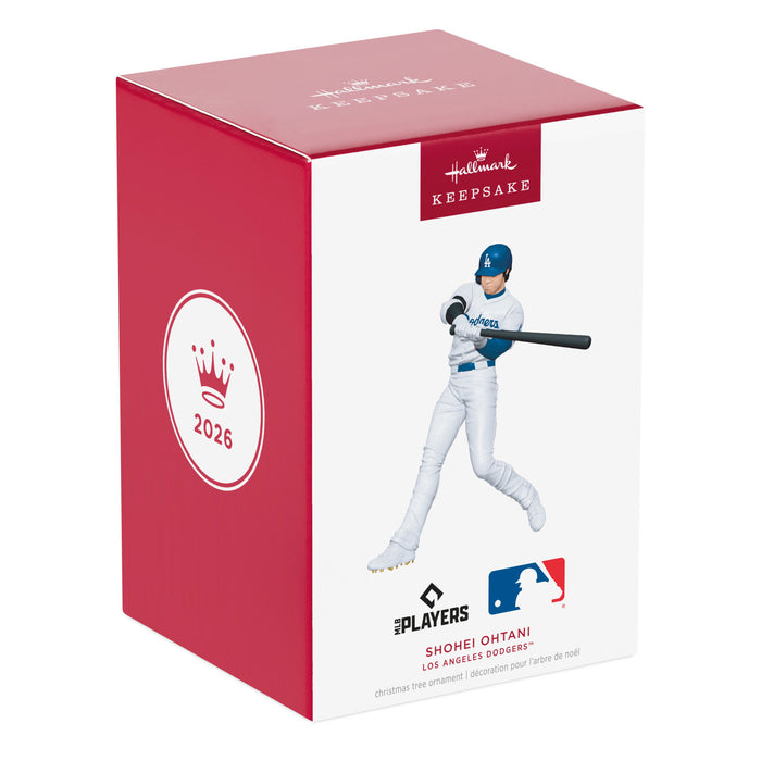 Baseball player ornament packaging with Hallmark and MLB logos on a white background