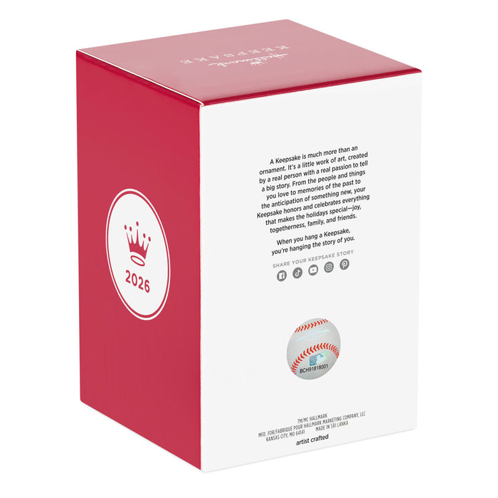 Red and white box with a baseball design on a white background