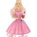 Princess doll in a pink dress holding a toy on a white background