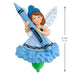 Fairy figurine holding a blue crayon with Crayola branding, on a white background.
