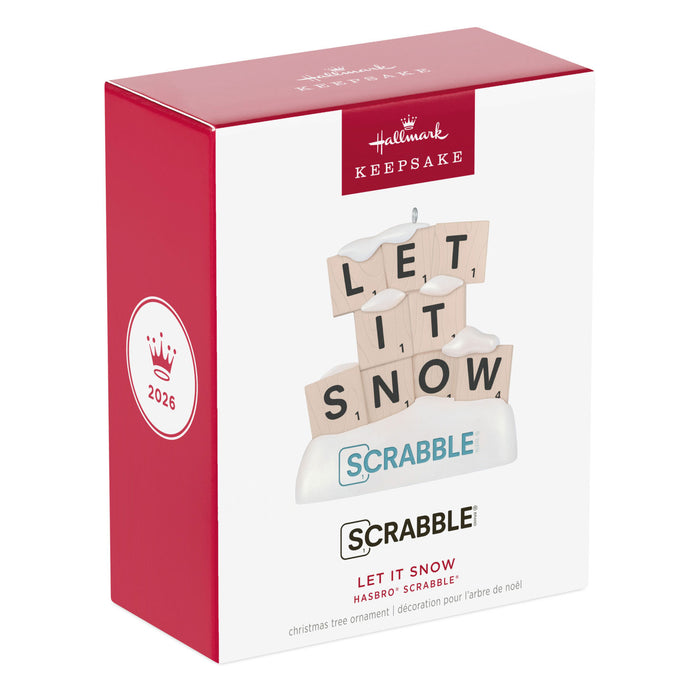 Scrabble-themed Christmas ornament in a Hallmark packaging on a white background