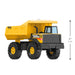 Yellow toy dump truck with black details on a white background, featuring the Tonka brand.