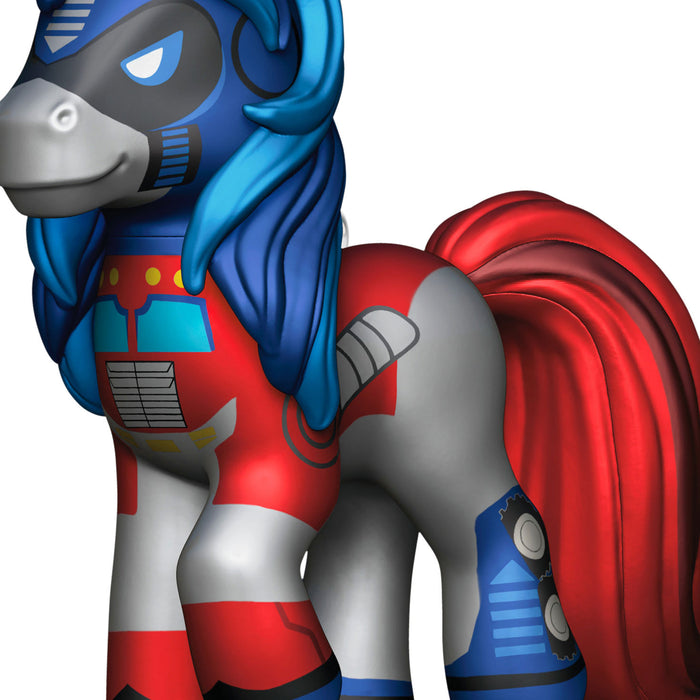 Colorful robot pony with blue hair and red tail on a white background