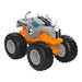 Toy monster truck with a rhino design on a white background