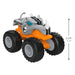 Toy monster truck with large wheels and a measurement label on a white background
