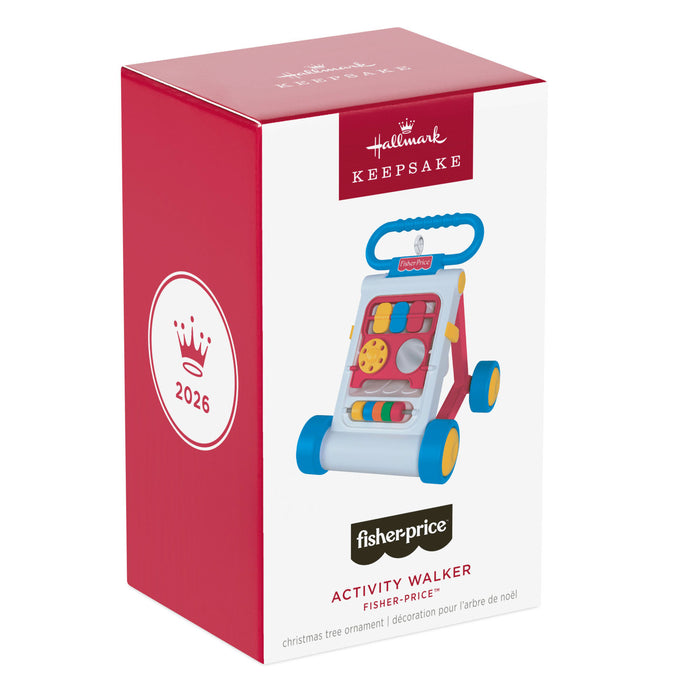 Hallmark Keepsake ornament packaging for Fisher-Price Activity Walker on a white background