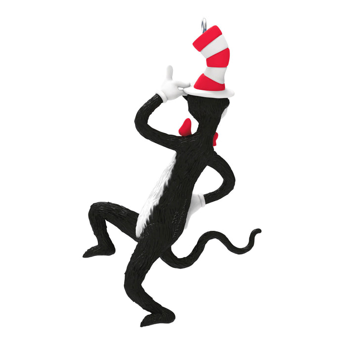 Black cat in the hat Christmas ornament on a white background