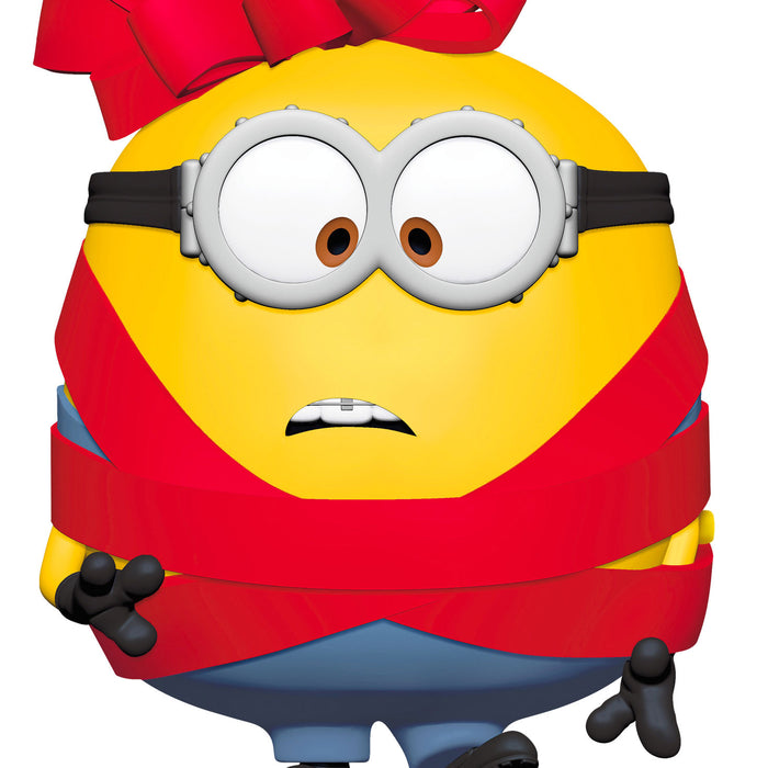 Cartoon character with a red outfit and yellow face on a white background