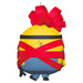 Colorful character with a red bow on a white background
