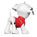 White cartoon character with red outfit on a white background