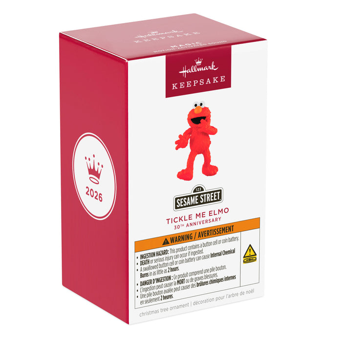 Hallmark Keepsake Ornament packaging featuring Elmo from Sesame Street on a white background