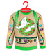 Christmas sweater with Ghostbusters logo and ghost design on a hanger