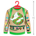 Ghostbusters-themed Christmas sweater with ghost and wreath design on a hanger, featuring size measurement.