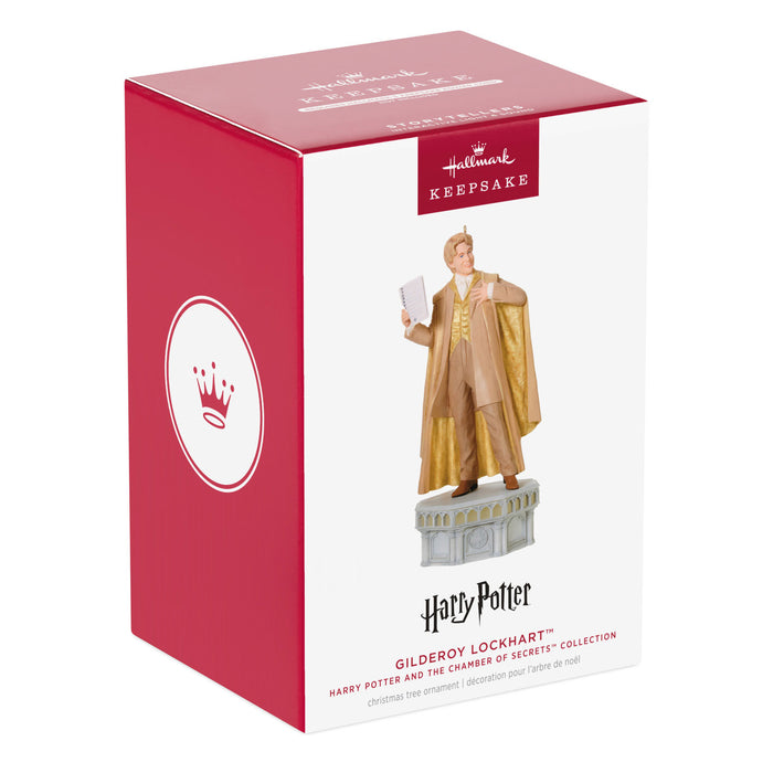 Hallmark Christmas ornament packaging featuring Gilderoy Lockhart from Harry Potter on a white background.