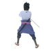 Animated character in a blue outfit with a sword on a white background