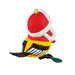 Decorative Christmas ornament shaped like a bird wearing a Santa hat on a white background