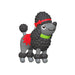 Toy poodle figure with a red bow and green collar on a white background
