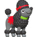 Toy poodle figure with a red bow and green collar on a white background