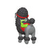Toy figure of a poodle with a red bandana and green collar on a white background