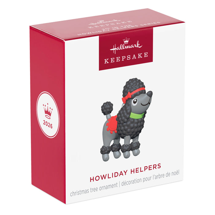 Hallmark Keepsake Christmas ornament packaging with a black poodle figure on a white background