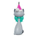 Cat-shaped ornament with a pink hat and green bow tie on a white background