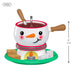 Snowman-themed hot chocolate set with a mini fondue pot on a white background