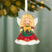 Angel Christmas ornament with wreath hanging on a tree