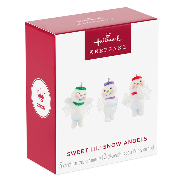 Hallmark Sweet Lil' Snow Angels Christmas tree ornaments packaging on a white background