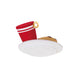 Plate, red cup, and a cookie on a white background