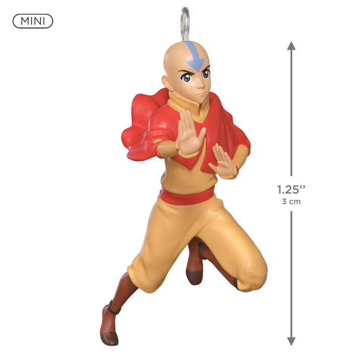 Miniature figurine of a character in red and yellow outfit with measurements on a white background