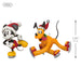 Two cartoon character figurines with Santa hats, one larger and one smaller, on a white background with dimensions indicated.