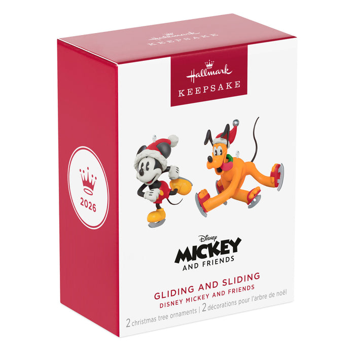 Hallmark Disney Mickey and Friends Christmas ornament packaging on a white background