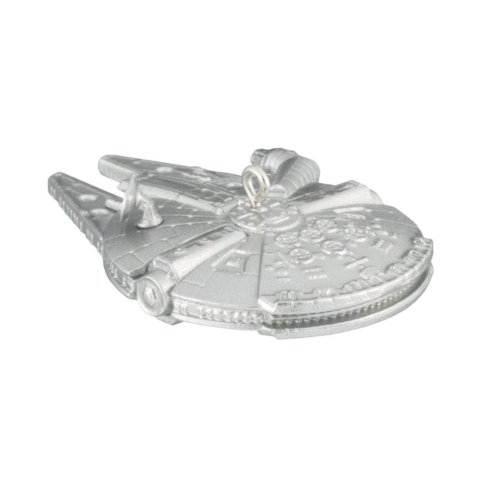 Silver Millennium Falcon model on a white background