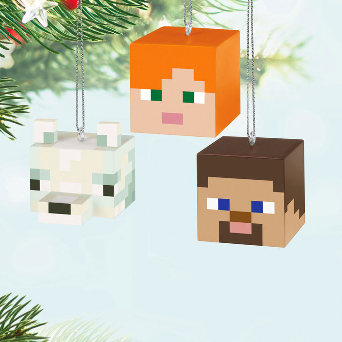 Mini Minecraft Alex, Steve and Arctic Fox 2025 Ornaments, Set of 3