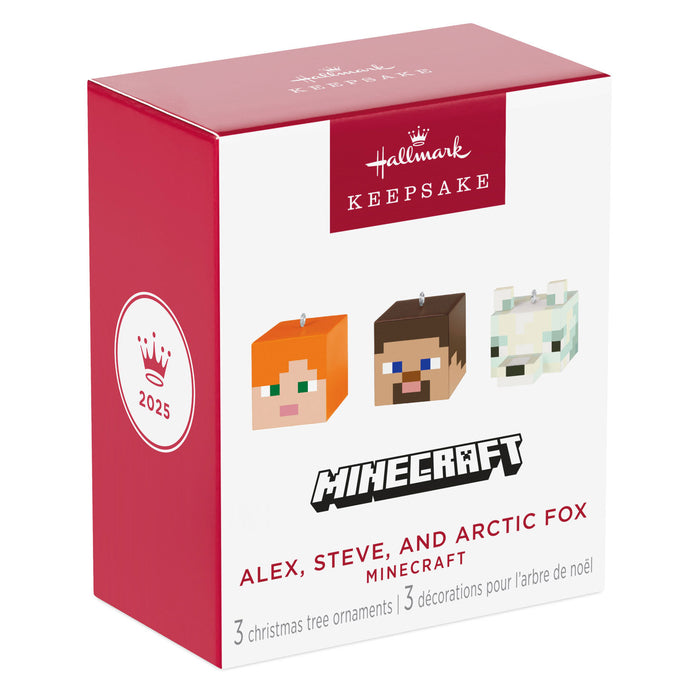 Mini Minecraft Alex, Steve and Arctic Fox 2025 Ornaments, Set of 3
