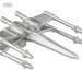 Metal model of a spacecraft with a 'MINI' label on a white background