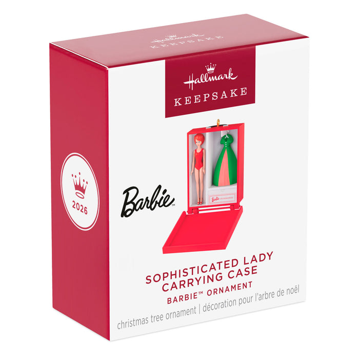 Hallmark Keepsake Barbie ornament packaging with 2026 logo on a white background