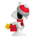 Snoopy Christmas ornament with a red hat and doghouse on a white background