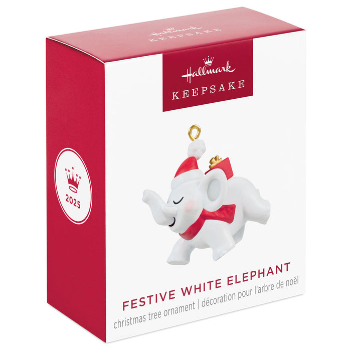 Mini Festive White Elephant 2025 Ornament, 1"