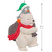 Christmas ornament with a polar bear and penguin, showing dimensions on a white background.
