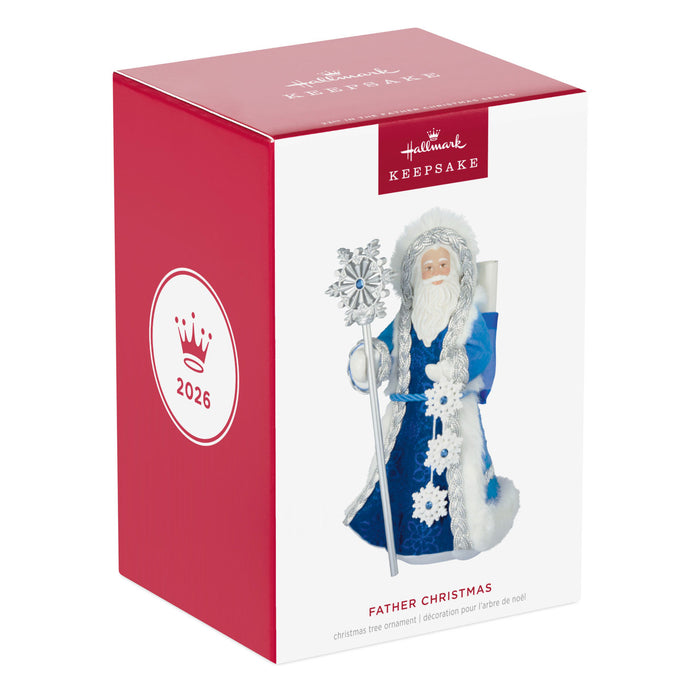 Hallmark Father Christmas ornament in packaging with red and white design