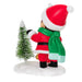 Christmas ornament of a person in Santa Claus outfit with a small tree on a white background