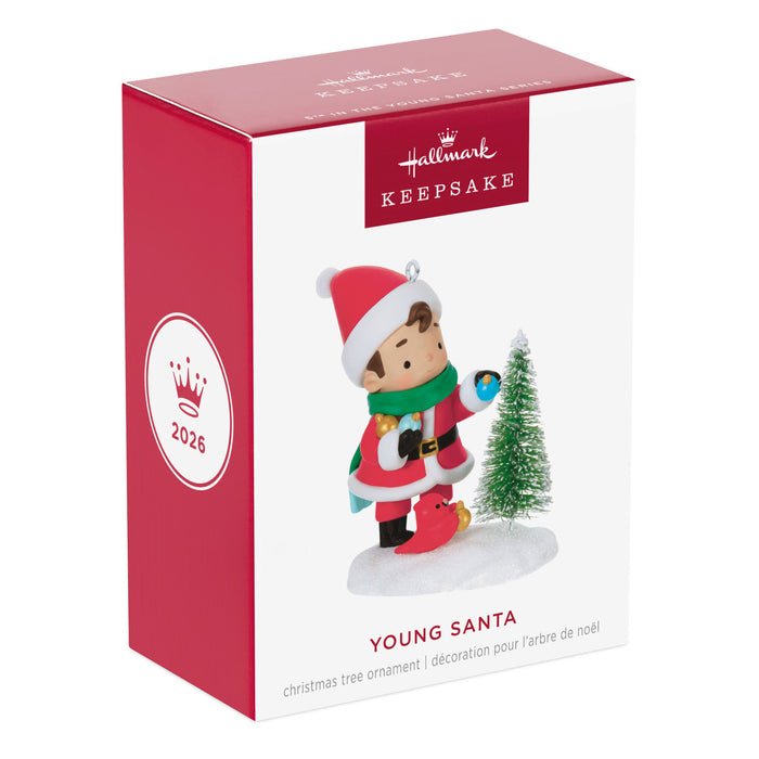 Hallmark Young Santa Christmas ornament packaging on a white background