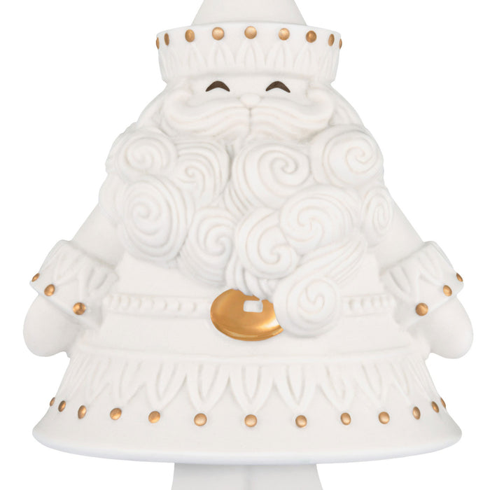 White ceramic figure with gold accents on a white background