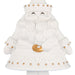 White ceramic figure with gold accents on a white background