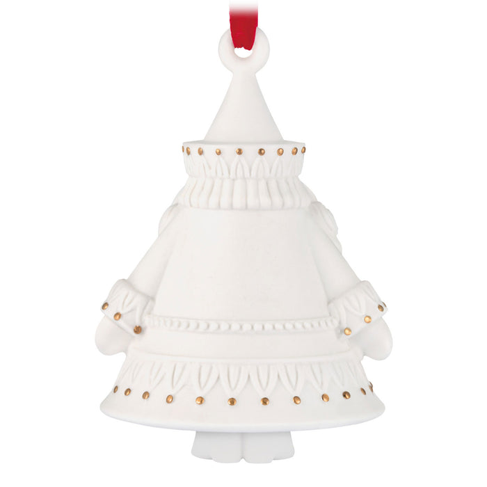 White dress ornament with gold details on a white background