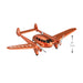 Orange toy airplane model with propeller on a white background