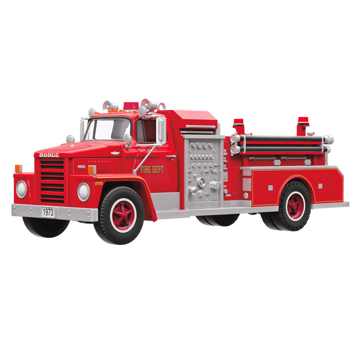 Red fire truck model on a white background